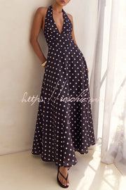 Robe longue dos nu à imprimé floral et col licou