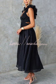 Floral Chiffon Maxi Dress with Ruffle Detail & Lace-Up Back