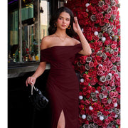 Off Shoulder Bodycon Maxi Dress with High Slit for Wedding