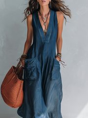 Bohemian Wide-Leg Sleeveless Jumpsuit With Pockets