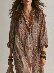 Bohemian Chevron Print Cocoa Brown Maxi Dress