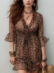 Abito midi con stampa leopardata bohémien e gonna a balze a strati