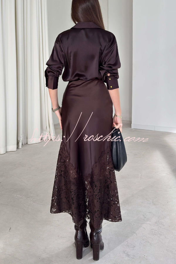 Silk Satin & Lace Spliced Maxi Skirt | Elegant Vacation Style
