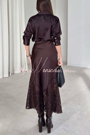 Silk Satin & Lace Spliced Maxi Skirt | Elegant Vacation Style