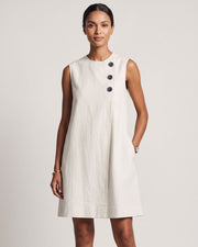 Linen Round Neck Buttons Mini Dress