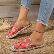 Linen Woven Flat Slippers – Round Toe Casual Slide