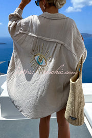 Linen Blend Sequin Oversized Shirt | Vacation Cover-Up
