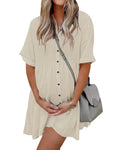 Effortless Button-Down Short Sleeve Shirt Dress with Pockets