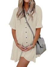 Effortless Button-Down Short Sleeve Shirt Dress with Pockets