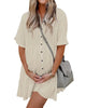 Effortless Button-Down Short Sleeve Shirt Dress with Pockets