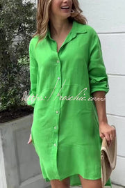 Linen Blend Long Sleeve Mini Dress | Casual Shirt Style