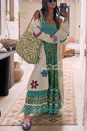 Ric Rac Trim Smocked Bust Lace-Up Maxi Dress