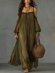 Rochie maxi cu umăr măsliniu | Rochie lungă fluidă