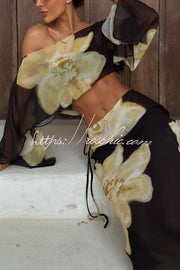 Floral Off-Shoulder Long Sleeve Top & Maxi Skirt Set