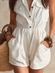 Boho Relaxed Fit Sleeveless Romper with Pockets