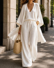 Sleeveless V-Neck Wide-Leg Three-Piece Set