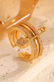 Three-Color Geometric Open Ring with Detachable Brooch Pin