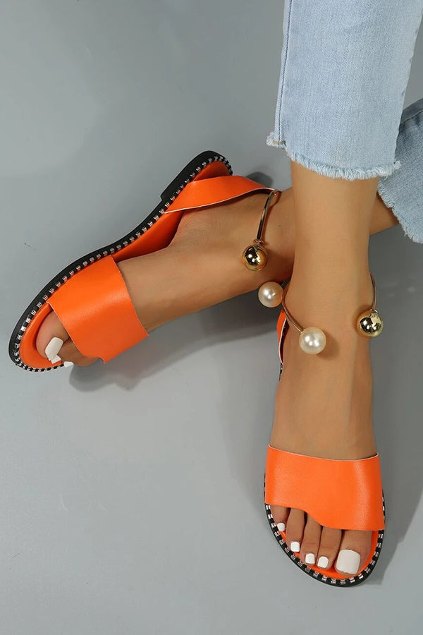 Pearl Buckle Roman Sandals with Flat Bottom – Vacation Style