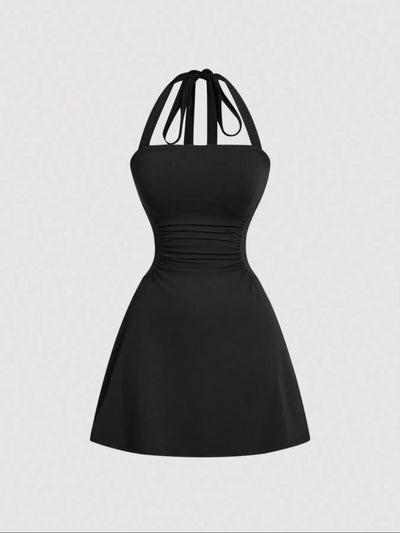Women's Ruched Halter Dress – Sleeveless A-Line Summer Dress