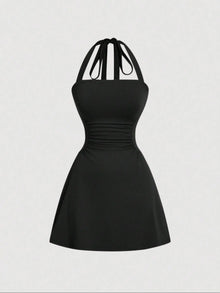 Duniii Ruched Halter A-Line Mini Dress