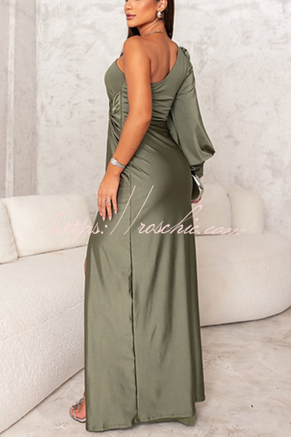 Satin One Shoulder Maxi Dress with Twist Detail & Slit