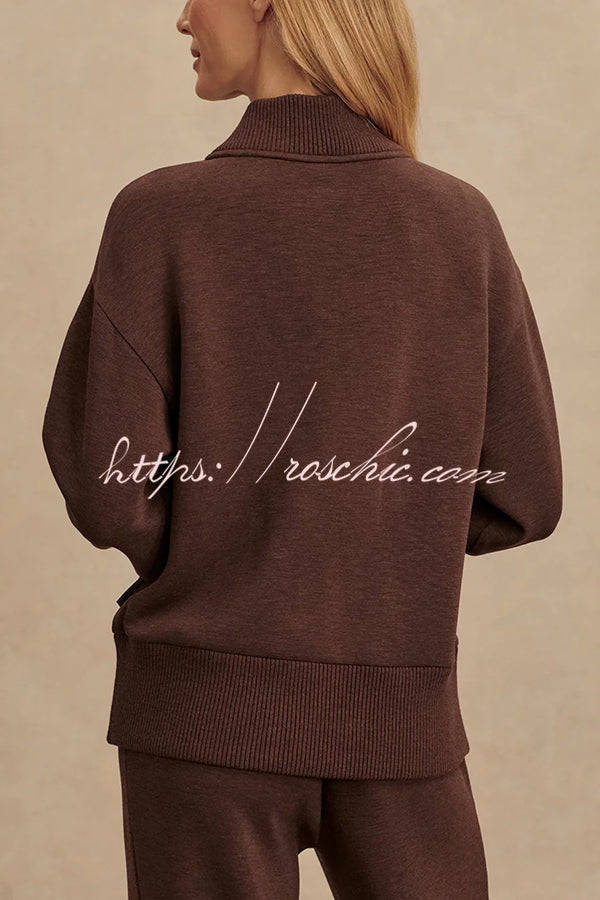 Ribbed Zipper Neck Sweatshirt & Loose Pants Set