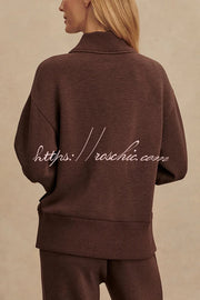 Ribbed Zipper Neck Sweatshirt & Loose Pants Set