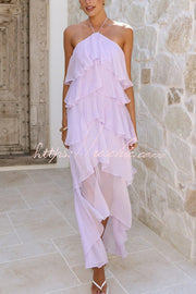 Chiffon Halter Neck Ruffle Maxi Dress – Loose Fit