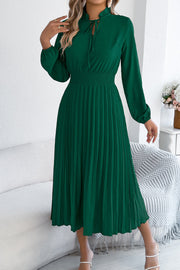 Women's Long Sleeve Pleated Midi Dress – Fitted Waist