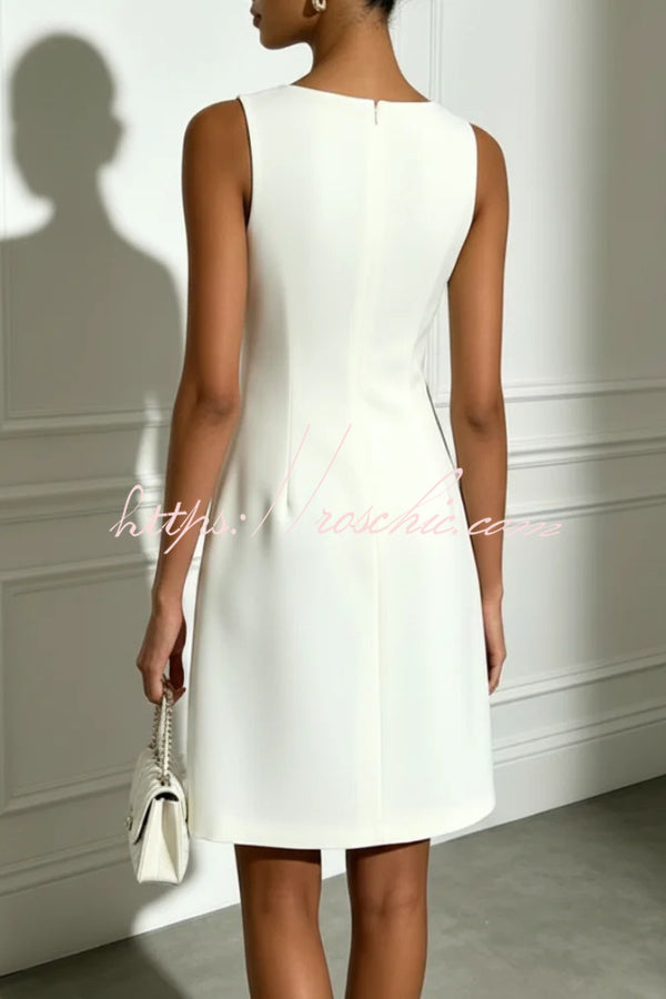 Pearl Trim Cutout Mini Dress with 3D Florals & Sleeveless