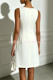 Pearl Trim Cutout Mini Dress with 3D Florals & Sleeveless