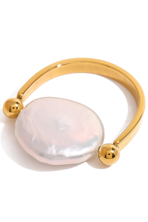 Pearl Stainless Steel Button Ring | U-Shape Electroplated