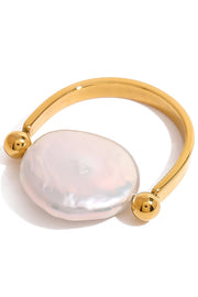 Pearl Stainless Steel Button Ring | U-Shape Electroplated
