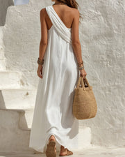 One-Shoulder Twist Ruched Loose Dress
