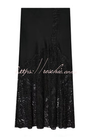 Silk Satin & Lace Spliced Maxi Skirt | Elegant Vacation Style