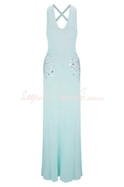 Sequin Knit Maxi Dress with Open Cross-Strap Back