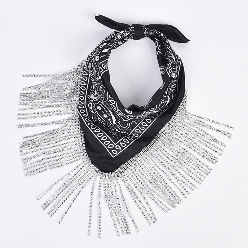 Retro Diamond Tassel Square Scarf – Polyester Accessory