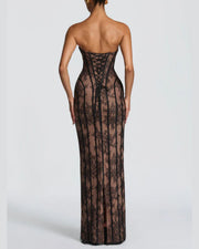 Lace Strapless Bodycon Maxi Dress