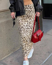 High-Waisted Leopard Print Mesh Mini Skirt