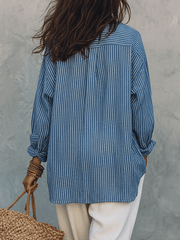 Blue Stripe Long Sleeve Blouse – Relaxed Bohemian Fit