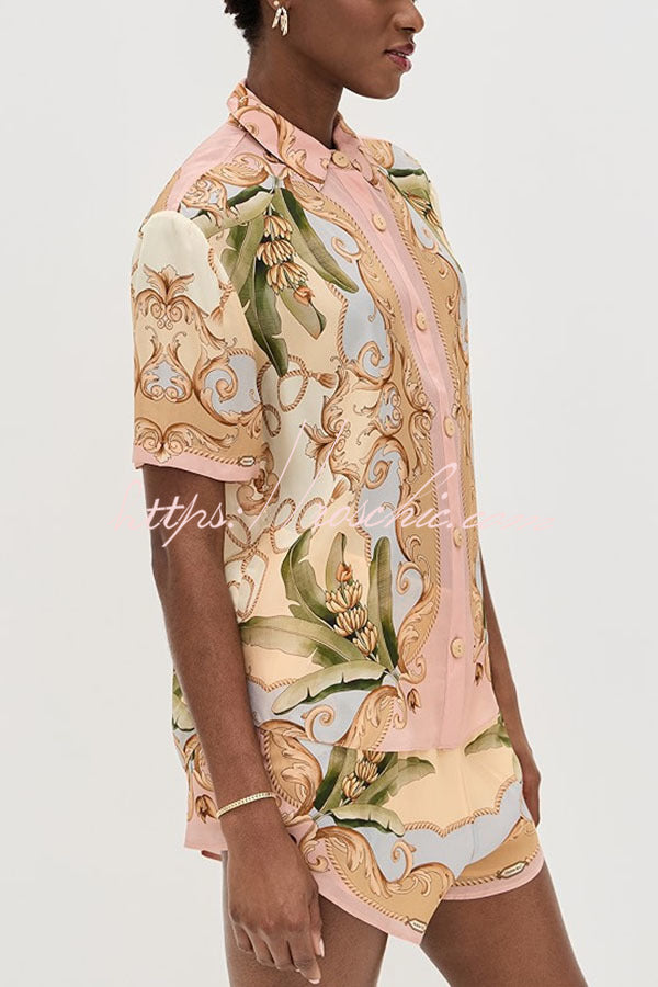 Printed Button-Up Short Sleeve Shirt & Shorts Set
