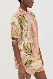 Printed Button-Up Short Sleeve Shirt & Shorts Set
