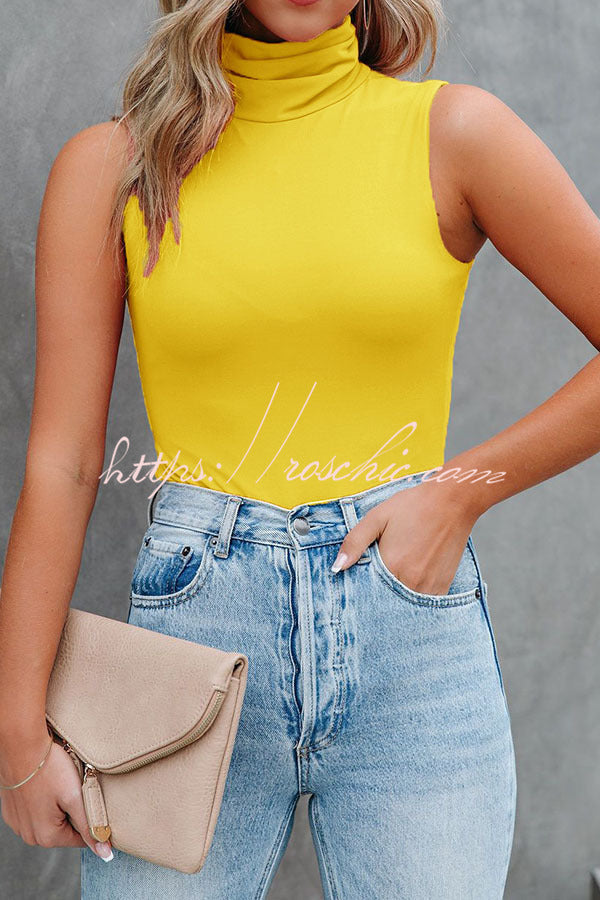 Seamless Turtleneck Tank Top – Regular Fit Casual Sleeveless