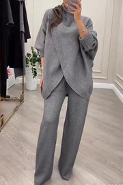 Turtleneck Knit Top & Straight Leg Pants Set – Loose Fit