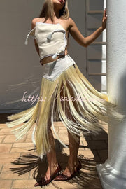 Halter Neck Lace-Up Backless Crop Top with Tassel Detail