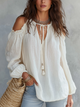 Ivory Tie-Neck Peasant Blouse with Long Sleeves