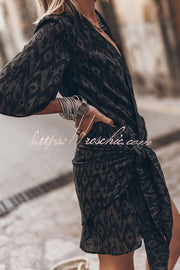 Cotton Linen Blend Knotted Wrap Mini Dress