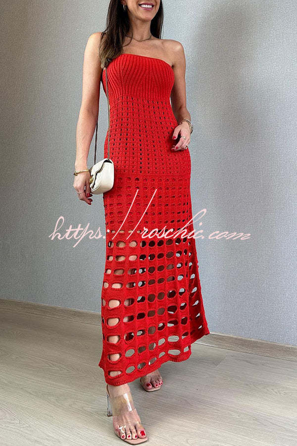 Rustic Patchwork Off Shoulder Knit Maxi Dress – Loose Fit