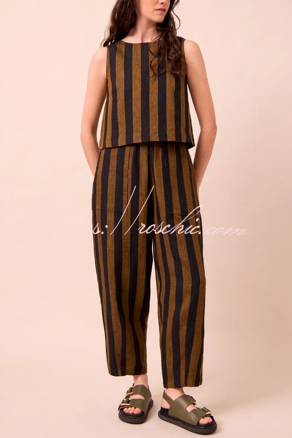 Striped Sleeveless Top & Wide-Leg Pants Set – Loose Fit