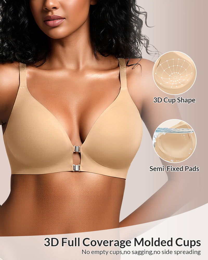 Wireless Front-Closure Racerback Bra with Seamless Molded Cups
